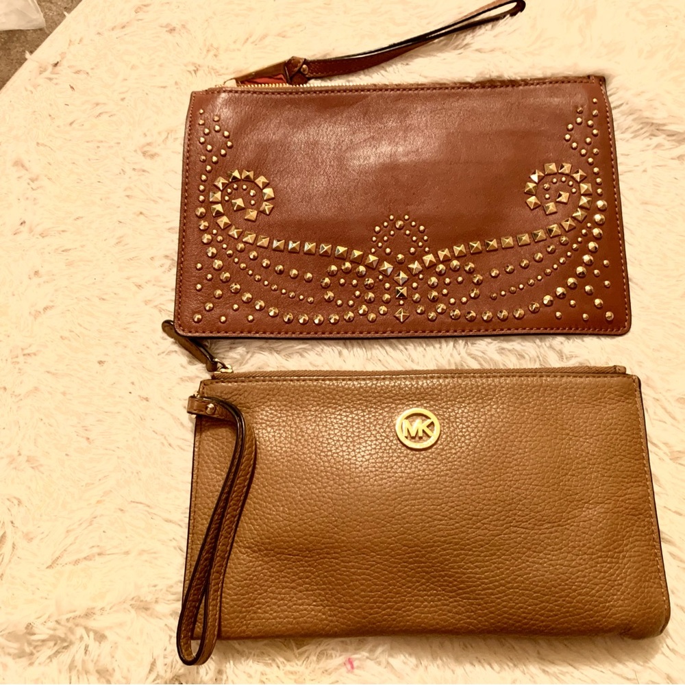 Studded Brown Wristlet Clutch